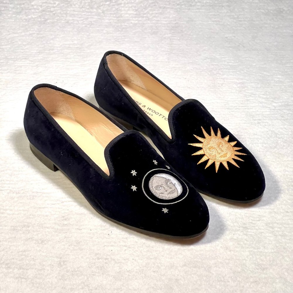 Stubbs & Wootton Classic Nitenday Slipper- size 10.5- Black Cotton-Velvet